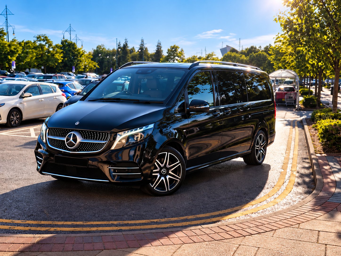 Black Mercedes-Benz V-Class executive vehicle without registration number